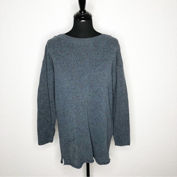 Flax blue green brown cotton pocket front tunic sweater size Small / Medium S/M - Picture 1 of 16